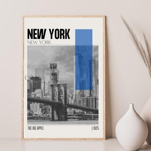 Mid Century Modern New York New York Travel Poster, Retro Wall Art, Vintage Poster Living Room Wall Art, House Warming Gift