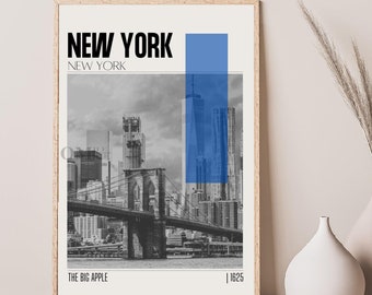 Mid Century Modern New York New York Travel Poster, Retro Wall Art, Vintage Poster Living Room Wall Art, House Warming Gift