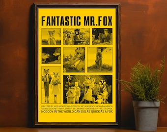Fantastic Mr Fox Poster, Wes Anderson Poster, Fantastic Mr Fox Art Print, Modern Vintage Film Posters