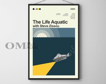 Mid Century Modern The Life Aquatic mit Steve Zissou Filmplakat, Retro Filmdruck, moderne Vintage Filmposter