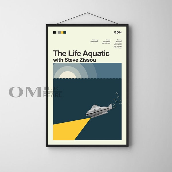 Mid Century Modern The Life Aquatic mit Steve Zissou Filmplakat, Retro Filmdruck, moderne Vintage Filmposter