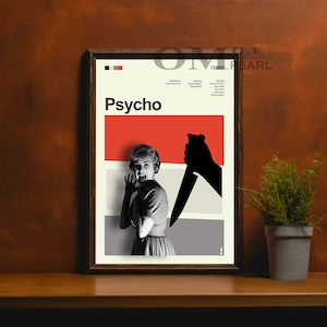 Mid Century Modern Psycho Movie Poster, Retro Movie Print, Modern Vintage Movie Posters