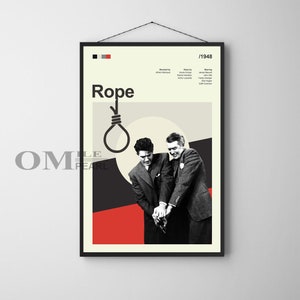 Mid Century Modern Rope Movie Poster, Retro Movie Print, Modern Vintage Movie Posters