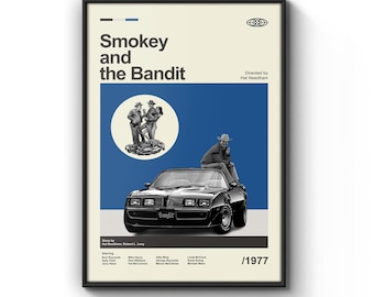 Póster de la película Smokey and the Bandit de mediados de siglo, impresión de película retro, pósteres de películas vintage modernos