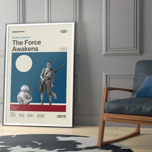 Poster de Il Risveglio della Forza, poster di Star Wars di metà secolo, stampa di film retrò, poster di film d'epoca moderni