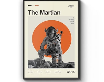 Mid Century Modern The Martian Movie Poster, Retro Movie Print, Modern Vintage Movie Posters