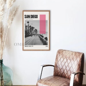 Mid Century Modern San Diego California Travel Poster, Retro Wall Art ...