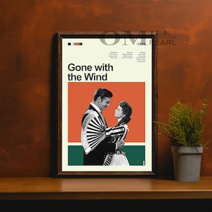 Affiche de film Autant en emporte le vent moderne du milieu du siècle, impression de film rétro, affiches de film vintage modernes