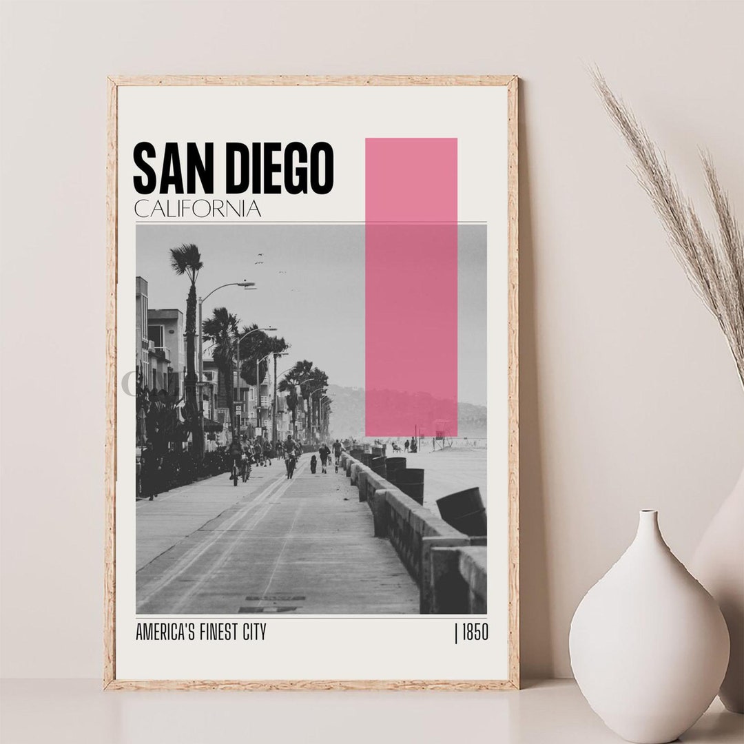 Mid Century Modern San Diego California Travel Poster, Retro Wall Art ...