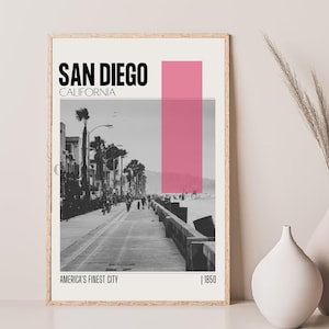 Mid Century Modern San Diego California Travel Poster, Retro Wall Art, Vintage Poster Living Room Wall Art, House Warming Gift