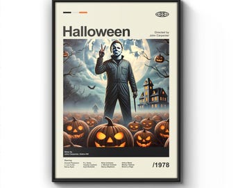 Mid Century Modern Halloween Movie Poster, Vintage Retro Movie Print, Minimalist Michael Myers Posters