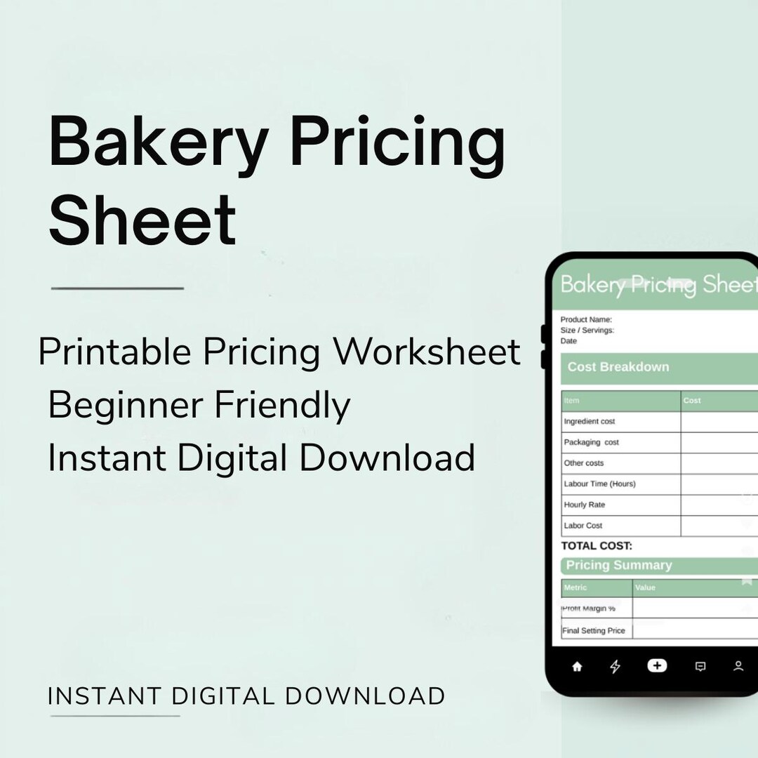 Bakery Pricing Sheet Excel Template | Cost Planner (digital Download ...