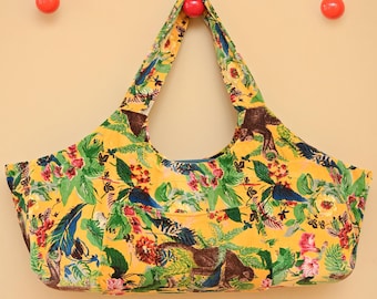 Floral Velvet Yoga Mat Bag: Handmade Cotton, Large Pocket