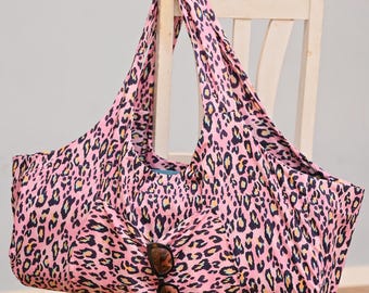 Pink Leopard Print Yoga Mat Bag: Cotton Pilates Carrier