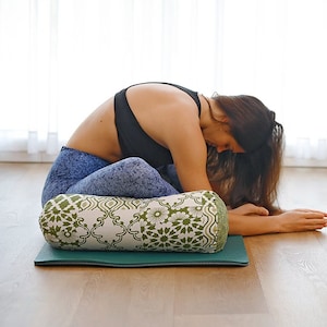 Green Yoga Bolster Meditation Pillow Removable Washable Cover 100% Cotton Support pillow