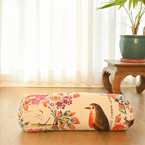 Frida Kahlo Yoga Bolster Meditation Pillow Removable Washable Cover 100% Cotton Bohemian pillow White birds&flowers
