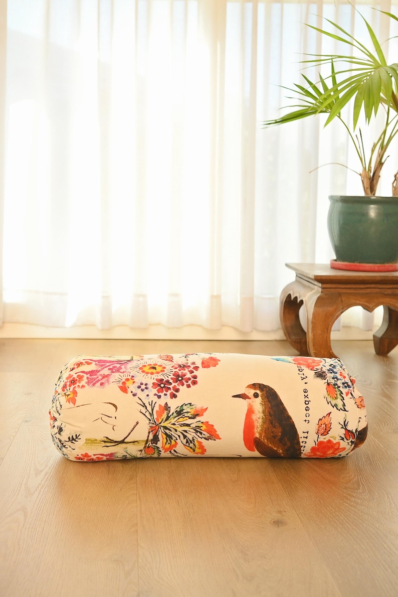 Frida Kahlo Yoga Bolster Meditation Pillow Removable Washable Cover 100% Cotton Bohemian pillow White birds&flowers
