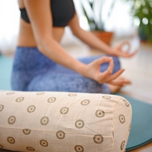 Beige Yoga Bolster Meditation Pillow Removable Washable Cover 100% Cotton Bohemian Support pillow