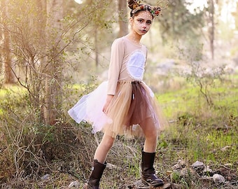 Baby Deer Costume: Fawn Tutu Dress, Floral Headband - Woodland Outfit
