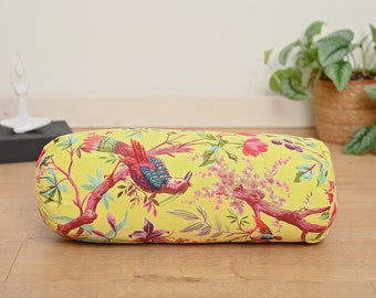 Yellow Flowers Yoga Bolster Meditation Pillow Removable Washable Cover 100% Cotton Bohemian pillow