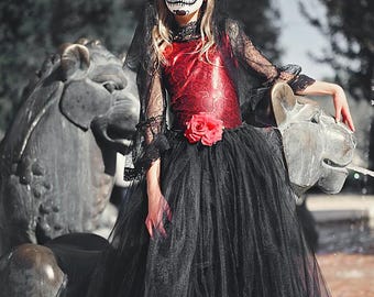 Cerchietto per Halloween Dia de Los Costume da donna Messicano Teschio Giallo Arancione Fiore Teschio Fiore Tatuaggio Viso Collare e Adesivi Diamanti, Halloween Giorno dei Morti Copricapo Donna