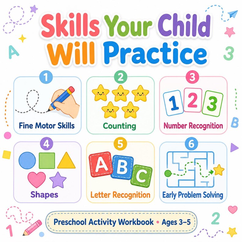Preschool Worksheets PDF, Activity Workbook Ages 3-5, Printable Prek ...