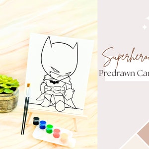 Superhero Predrawn Canvas Kits - Kids DIY Birthday Party Favor, Ready to Paint Art Supplies