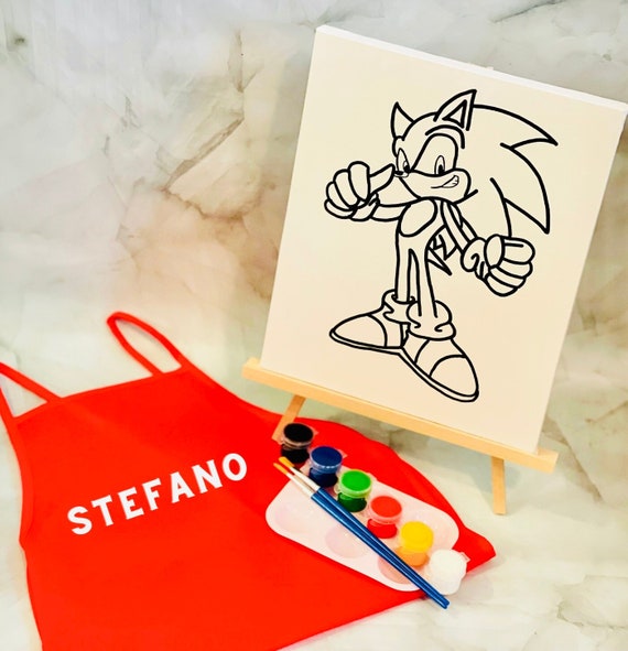 Sonic Predrawn Canvas, Art Kits, Art Kids Party, DIY Birthday