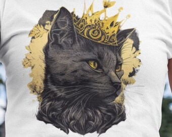 personalisierbares Katzen Shirt - Herren und Frauen Katzen T-Shirt - Katze mit Krone T-Shirt - Süße Katzen Shirts - Katzenliebhaber T-Shirt