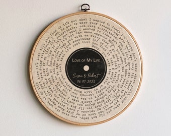 Vinyl Record Art Print, Favourite Song Personalised Lyrics Art, Vinyl Print, Personalised Record Gift