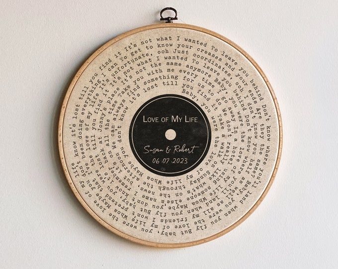 Personalized Vinyl Record Song with Lyrics on Hoop with Wood Stand, Mother's Day Gift for Her Personalized