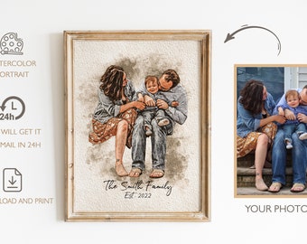 Custom Family Portrait Painting, Anniversary Gift, Birthday Gift For Husband, Portrait From Photo, Family Portrait from Photo Custom
