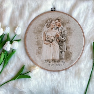 Gepersonaliseerde trouwfoto borduurring, katoenen jubileumcadeau