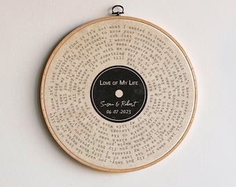 Personalized Song Lyrics Vinyl Record Art Print, Cotton Anniversary Gift
