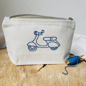 Ręcznie haftowana torba z Vespą/torba/etui/kosmetyczka, słodki upominek/pamiątka