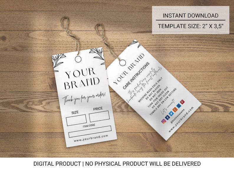 Editable Hang Tag Template Washing Instructions Printable - Etsy