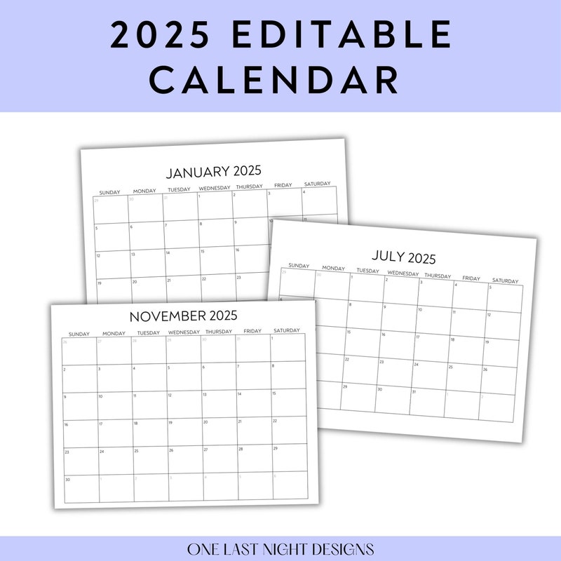2025 Fillable Blank Calendar Etsy