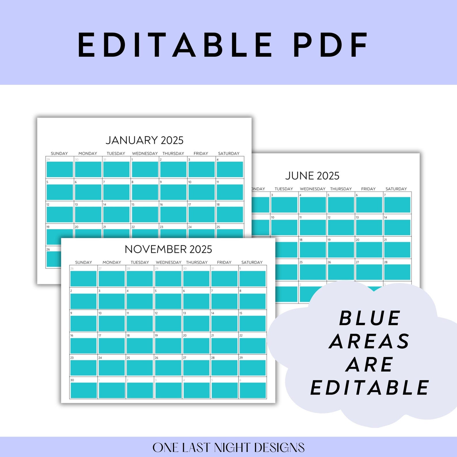 2025 Monthly Calendar | Editable Calendar | Calendar Template | Blank