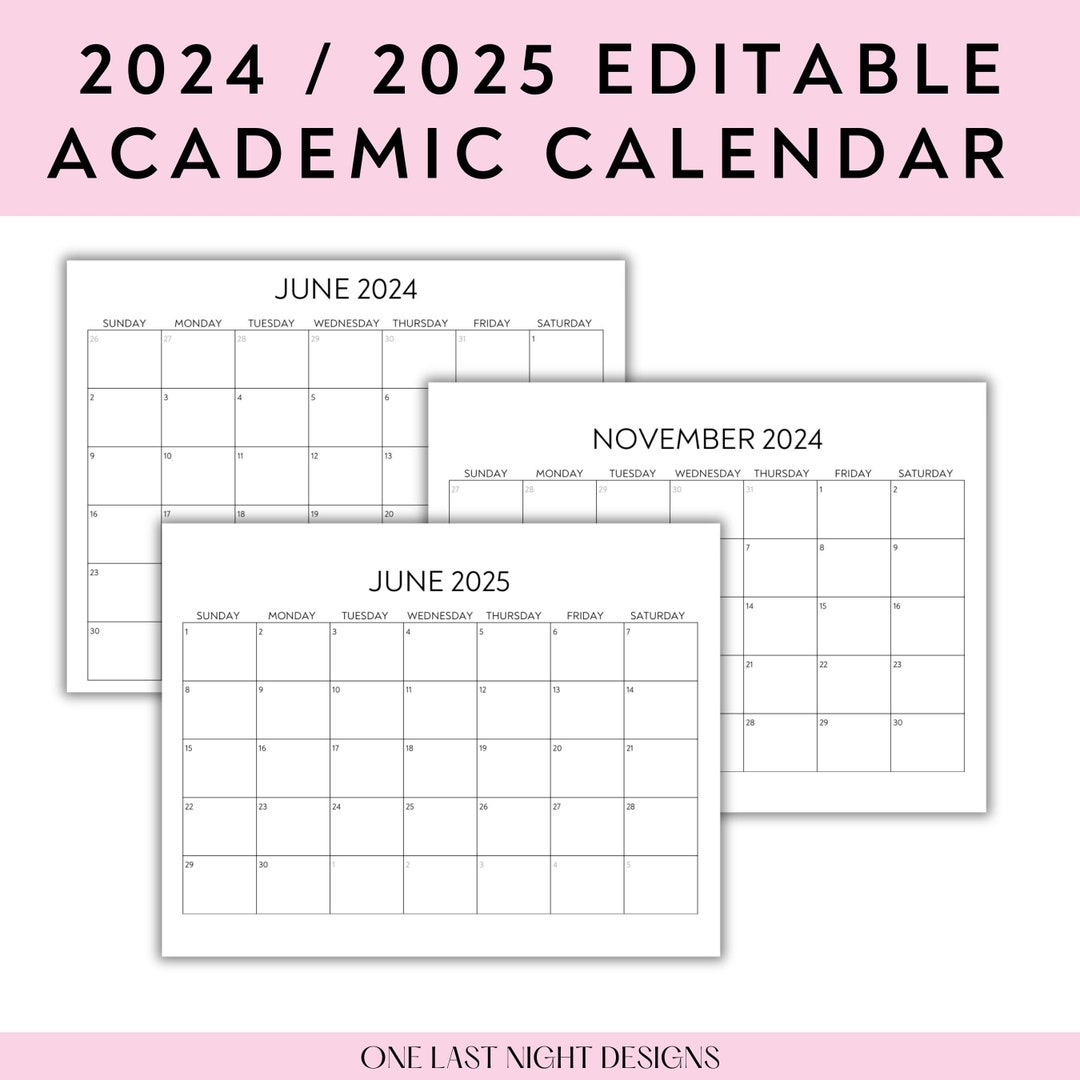 2024/2025 Monthly Academic Calendar Minimal Blank Calendar Digital Download Editable PDF Canva Template Link Editable Calendar - Etsy