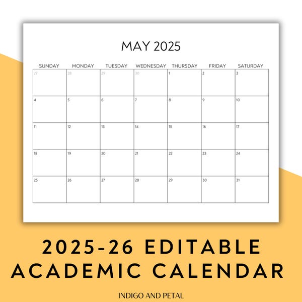 Printable 25 26 Calendar - Etsy