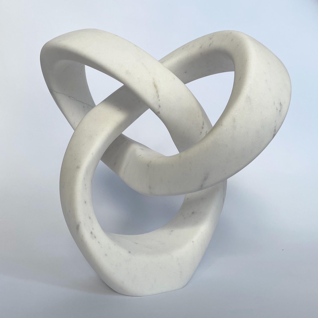 Hand Carved Marble Knot Sculpture, White Stone Infinity Loop, Modern ...