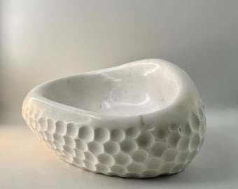 Hand Carved Marble Bowl: Small Decorative Stone Dish, Unique Home Decor