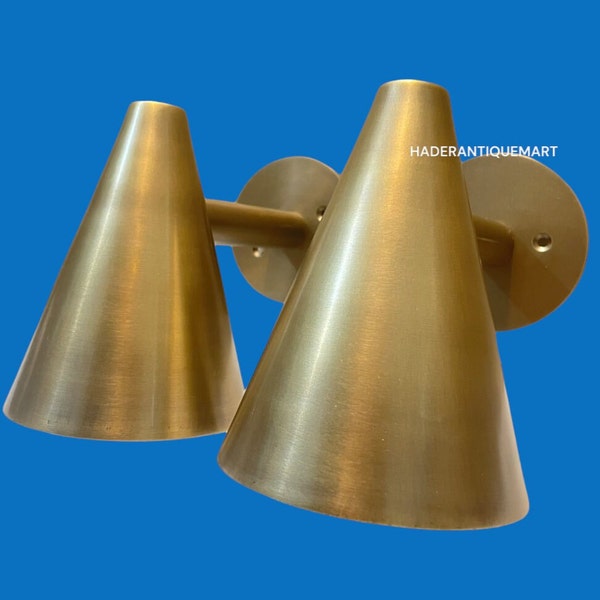 Pair of 2 Brass Mid Century Cone Shape Wall Sconce 1950's Lighting Lamp Fixture Adjustable Wall Sconce Light for Home Decor