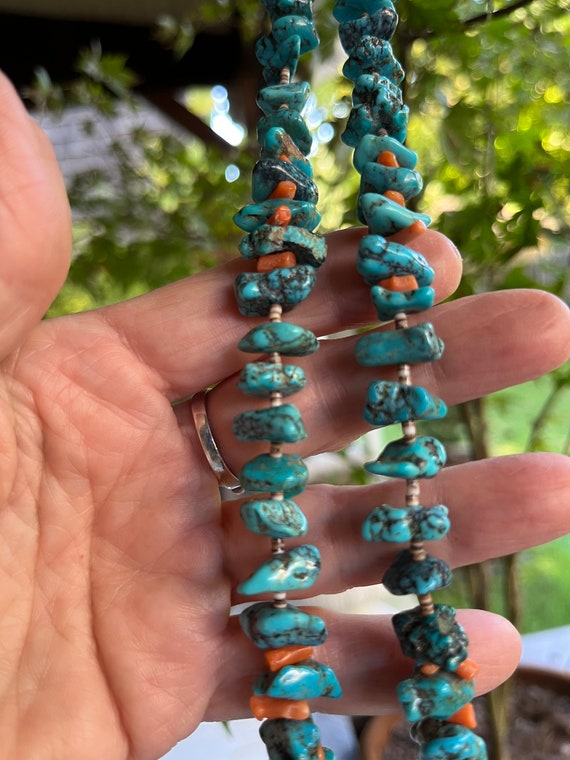 Old Native American Turquoise Nugget with Coral a… - image 6