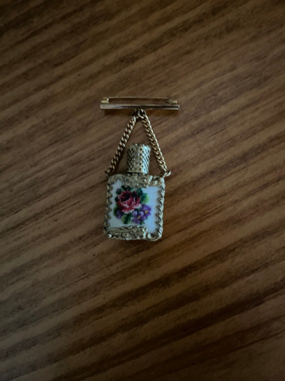Vintage Petit Point Embroidered Mini Perfume Bott… - image 1