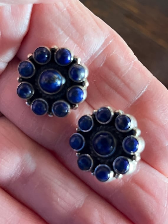 Native Sterling Lapis Cluster Earrings - image 3