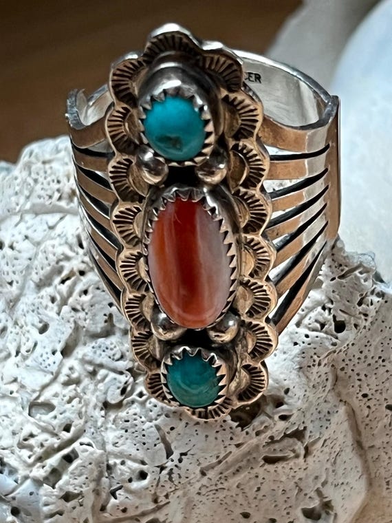 Vintage Native American Signed Statement Ring Wit… - image 6