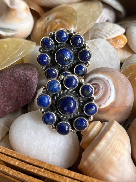 Native Sterling Lapis Cluster Earrings - image 1