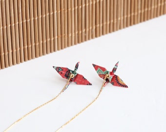 Japanese Paper Origami Crane Earrings Dangle, Christmas gift for her, Creative Person Gift, Bird Earrings for Valentine’s Day