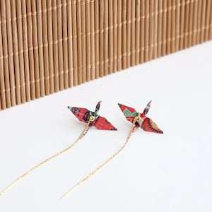 Japanese Paper Origami Crane Earrings Dangle, Christmas gift for her, Creative Person Gift, Bird Earrings for Valentine’s Day